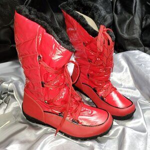 NEW SPORTO red lace up fur lined snow boots 10 W